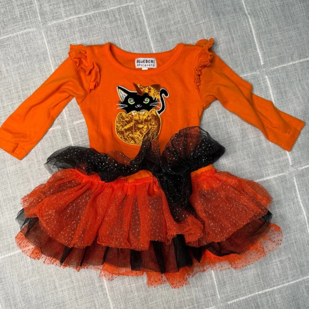 BlueBeri Boulevard 18 Months Halloween Long Sleeve Tutu Top Leggings Set Glitter